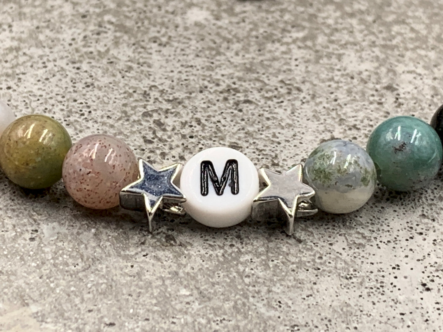 Armband Indischer Achat Initial Sterne echt platiniert, Buchstaben Armband nach Wunsch, Geschenk Name