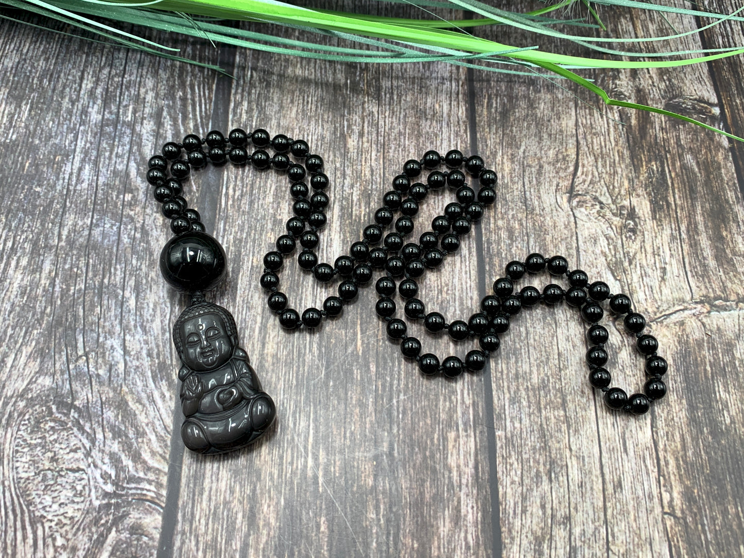 Malakette schwarzer Turmalin mit Onyx Buddhahandgeknotet - Meditationskette 108 Perlen Halskette - Gebetskette Yoga - Handmade personalisierbar