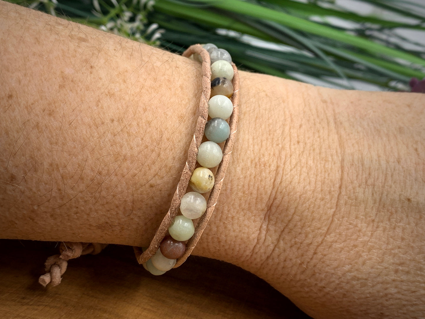 Wickelarmband Amazonit Bohoarmband - Amazonit Perlenarmband - Amazonitarmband - Edelstein wählbar - Amazonitarmband Engelsflügelcharms - Lieblingsarmband