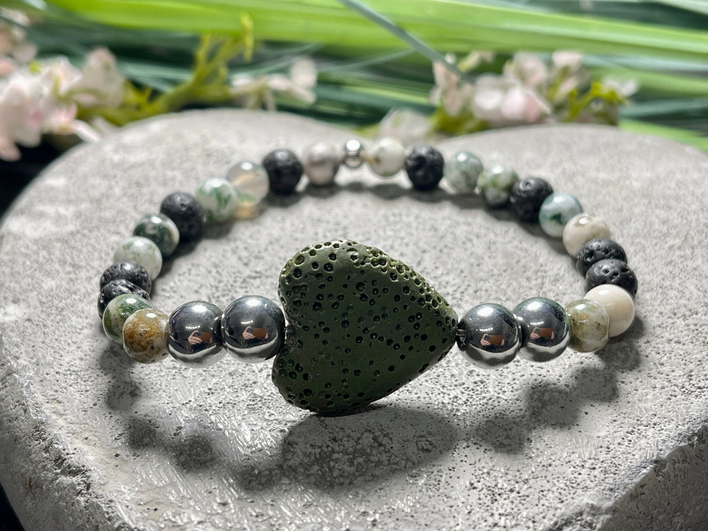 Armband Diffuser Baumachat Lava Hämatit, Schmuck für ätherische Öle, Duftarmband