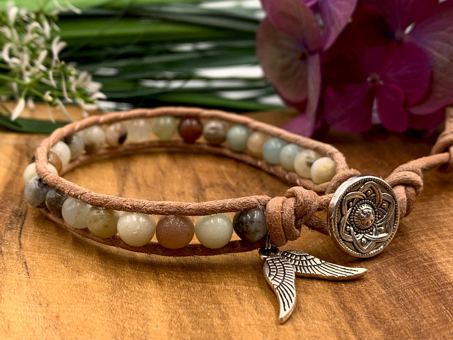 Wickelarmband Amazonit Bohoarmband - Amazonit Perlenarmband - Amazonitarmband - Edelstein wählbar - Amazonitarmband Engelsflügelcharms - Lieblingsarmband