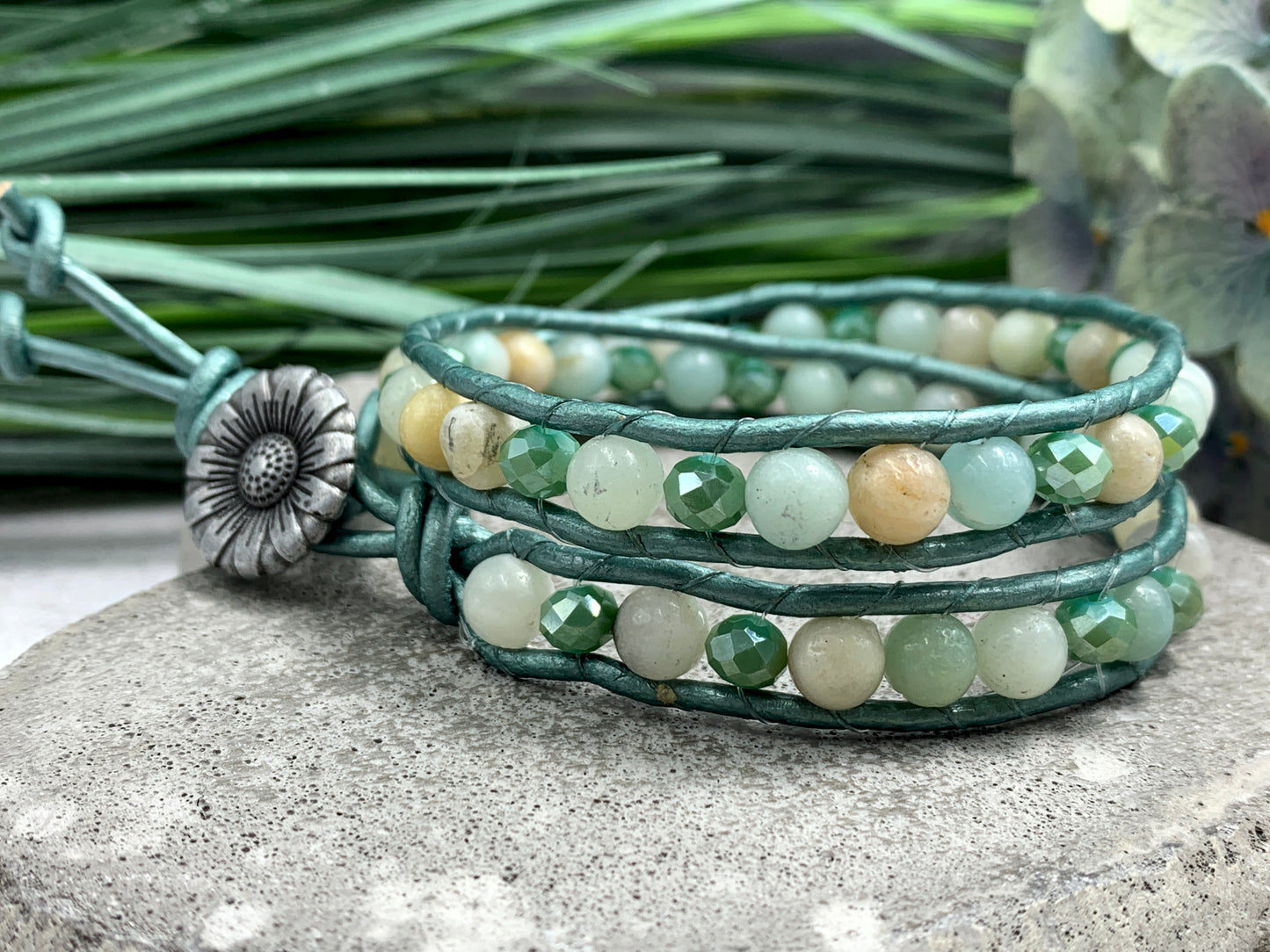 Wickelarmband Amazonit, Materialmix, Bohoarmband gewickelt, Lieblingsarmband mit Herz