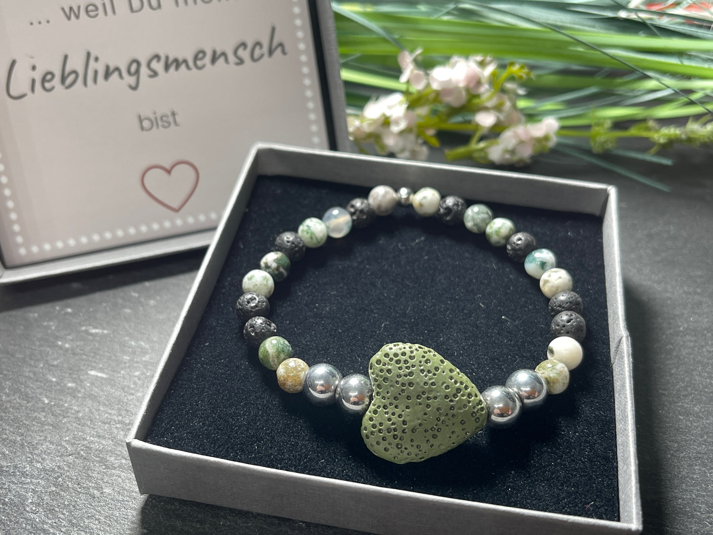 Armband Diffuser Baumachat Lava Hämatit, Schmuck für ätherische Öle, Duftarmband