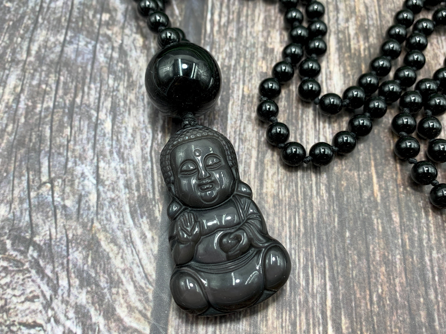 Malakette schwarzer Turmalin mit Onyx Buddhahandgeknotet - Meditationskette 108 Perlen Halskette - Gebetskette Yoga - Handmade personalisierbar