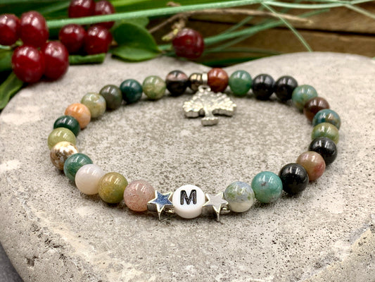 Armband Indischer Achat Initial Sterne echt platiniert, Buchstaben Armband nach Wunsch, Geschenk Name