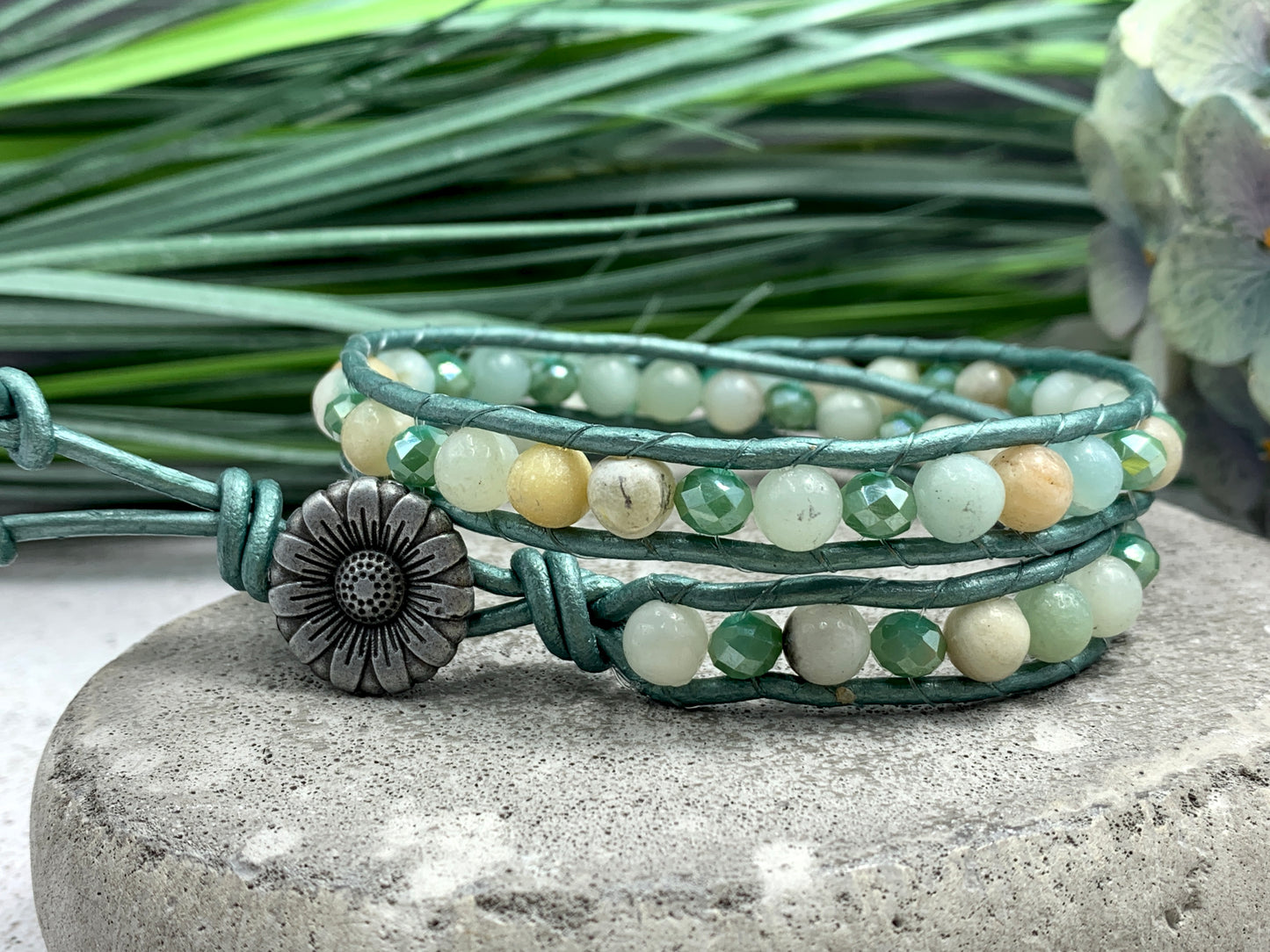 Wickelarmband Amazonit, Materialmix, Bohoarmband gewickelt, Lieblingsarmband mit Herz