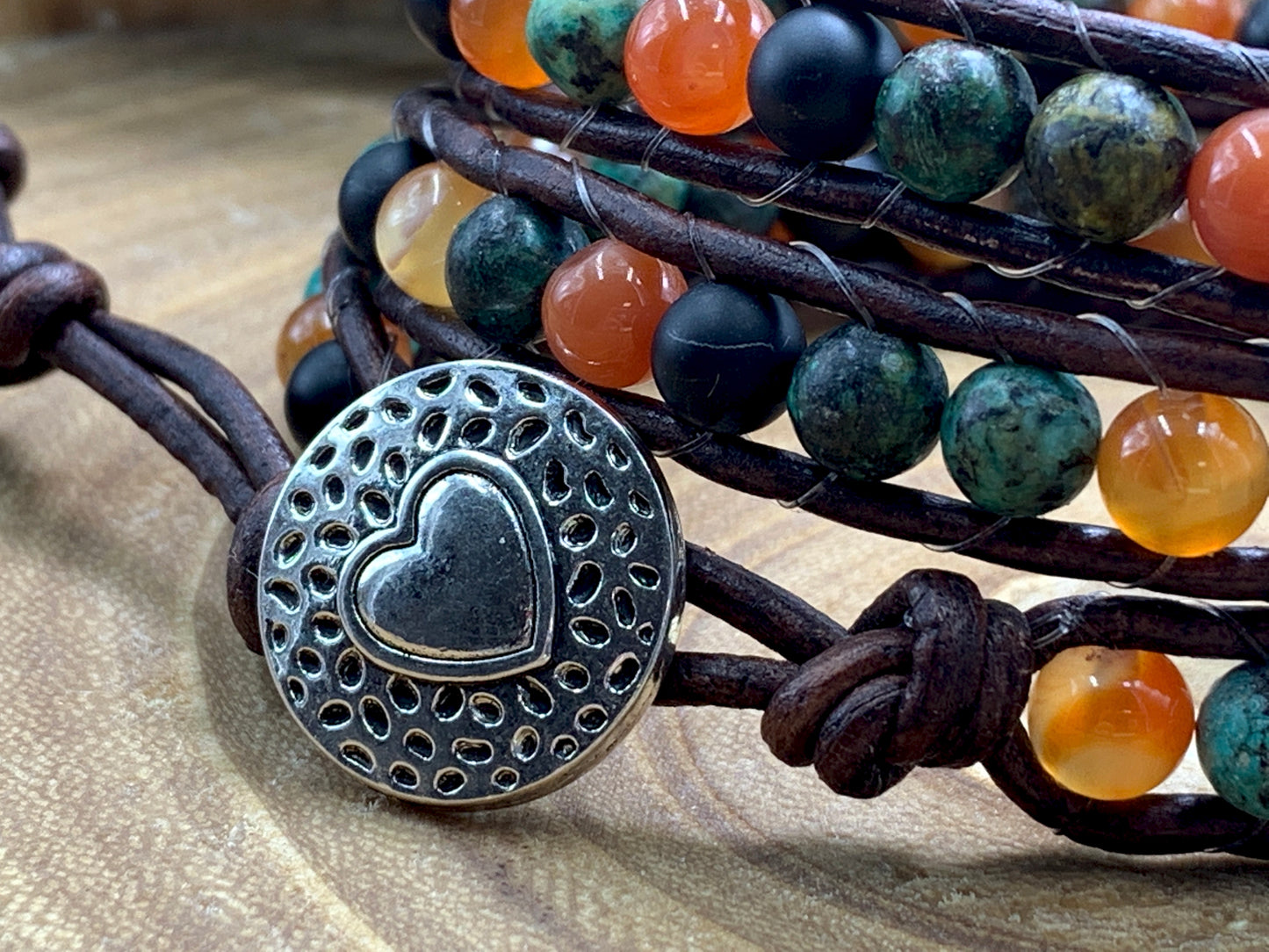 Vintage Armband gewickelt Perlenmix Afrikanischer Türkis Roter Aventurin Achat - Glücksarmband - Handmade