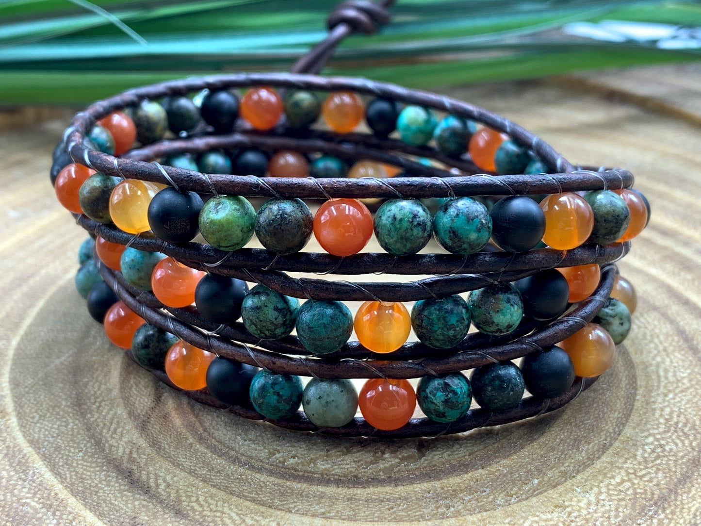 Vintage Armband gewickelt Perlenmix Afrikanischer Türkis Roter Aventurin Achat - Glücksarmband - Handmade