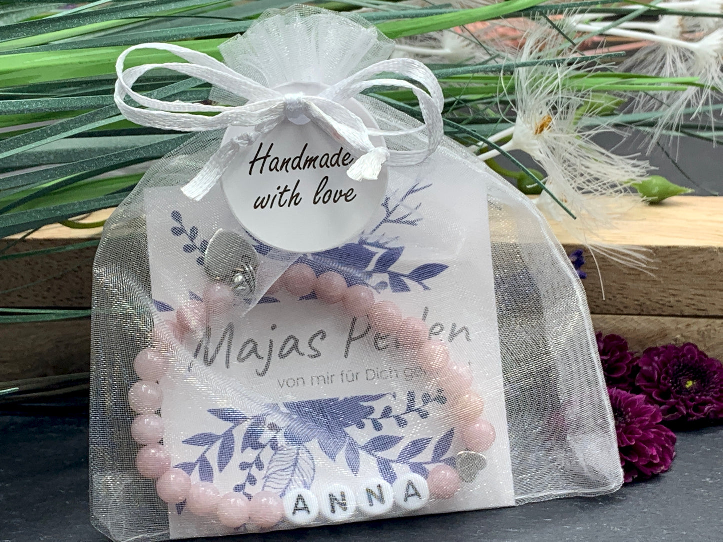 Achat Armband Anna Herz hochwertig platiniert - Namensarmband nach Wunsch - Geschenk Mama Mädchen Kinder - Handmade personalisierbar