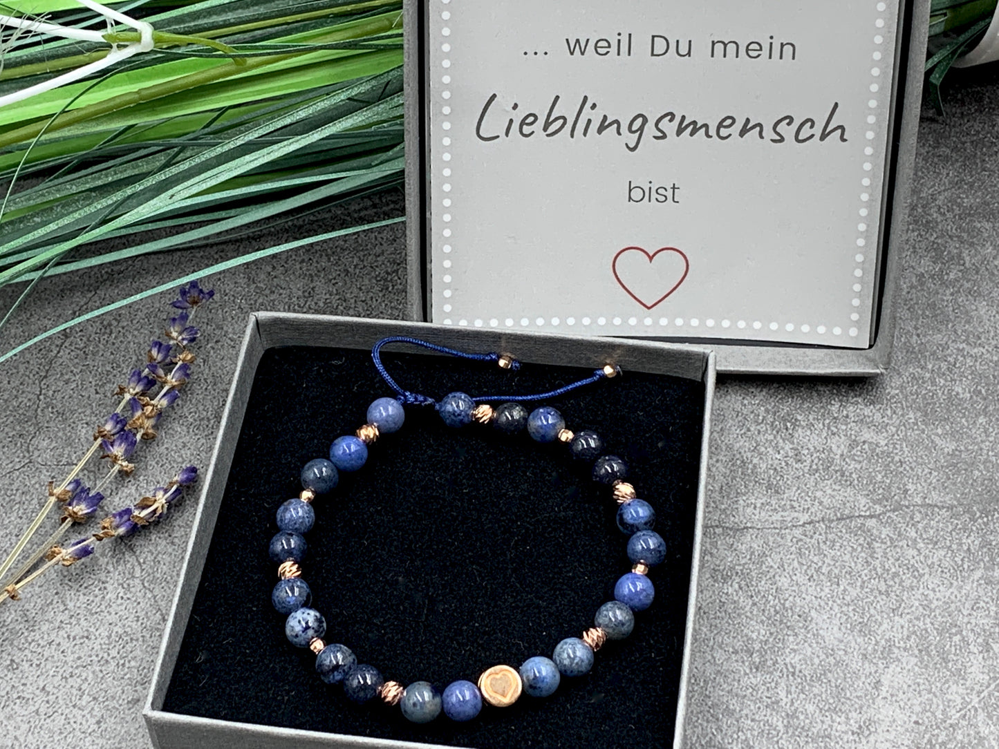 Armband Lapislazuli, Facettenperlen 18k Rosegold plated, Makramee, Wunschedelstein