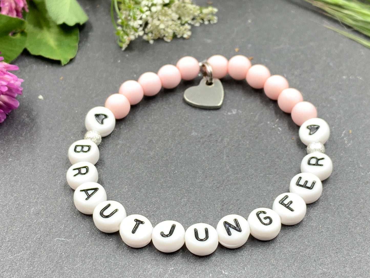 Armband Brautjungfer zartrosa Acrylperlen - Geschenk Frage Willst du meine Brautjungfer sein - Andenken heiraten JGA - Handmade personalisierbar