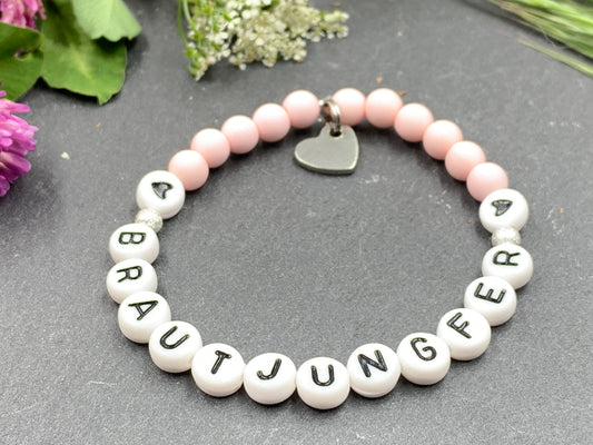 Armband Brautjungfer zartrosa Acrylperlen - Geschenk Frage Willst du meine Brautjungfer sein - Andenken heiraten JGA - Handmade personalisierbar