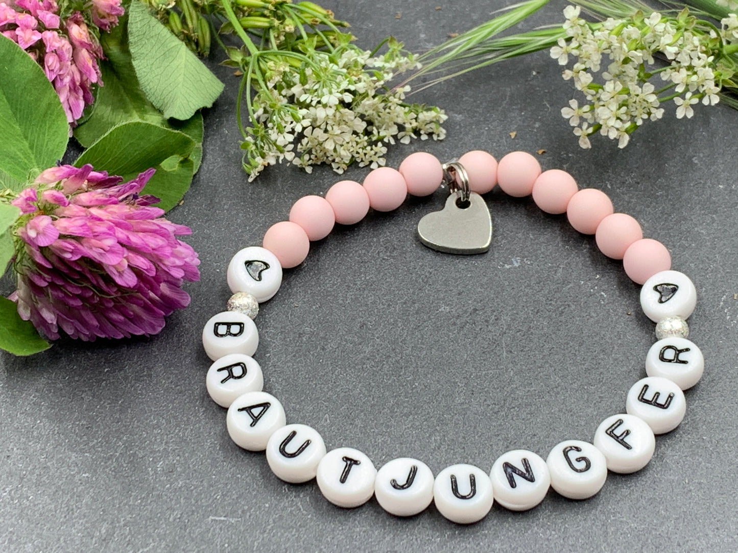 Armband Brautjungfer zartrosa Acrylperlen - Geschenk Frage Willst du meine Brautjungfer sein - Andenken heiraten JGA - Handmade personalisierbar