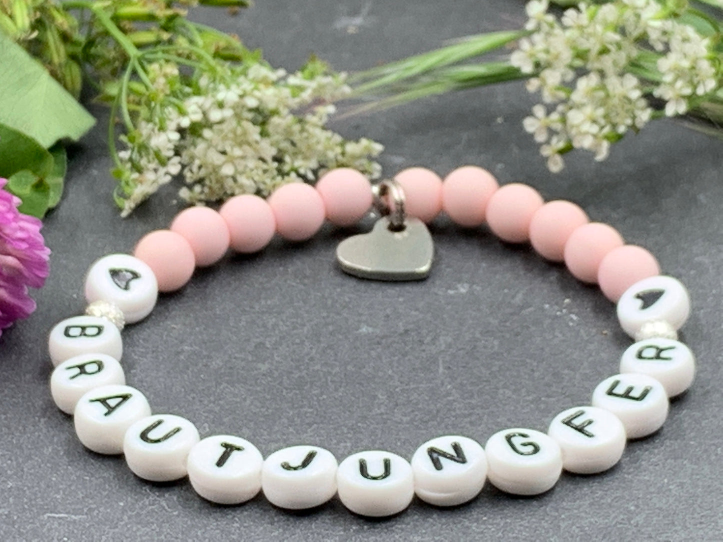 Armband Brautjungfer zartrosa Acrylperlen - Geschenk Frage Willst du meine Brautjungfer sein - Andenken heiraten JGA - Handmade personalisierbar