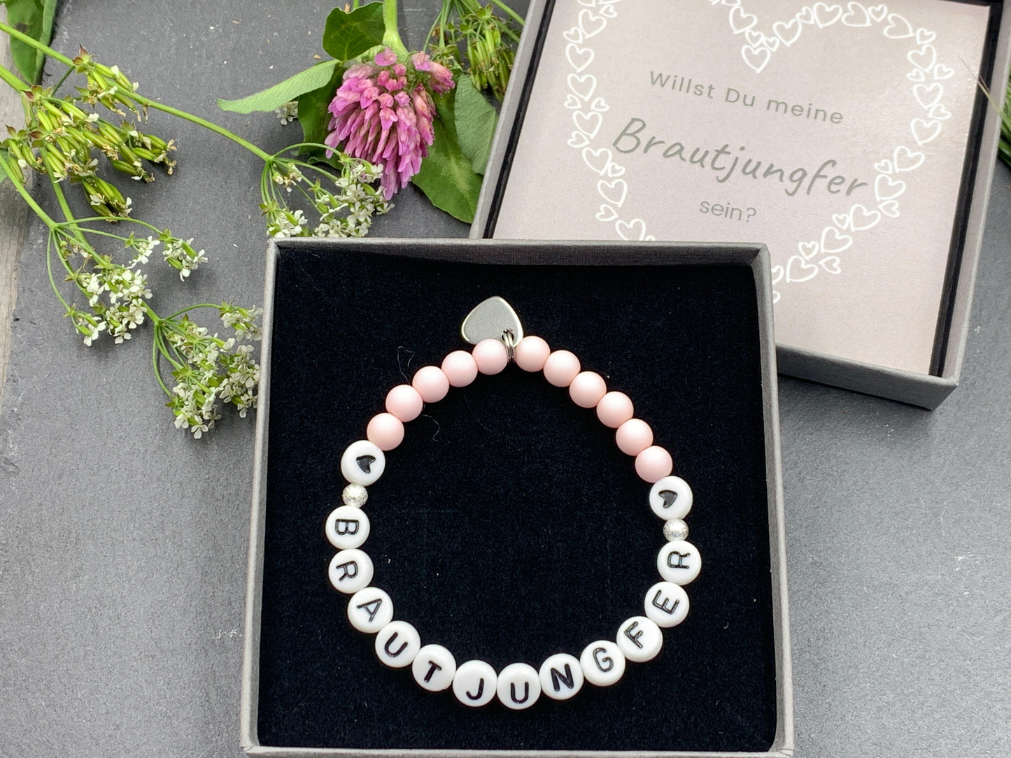 Armband Brautjungfer zartrosa Acrylperlen - Geschenk Frage Willst du meine Brautjungfer sein - Andenken heiraten JGA - Handmade personalisierbar