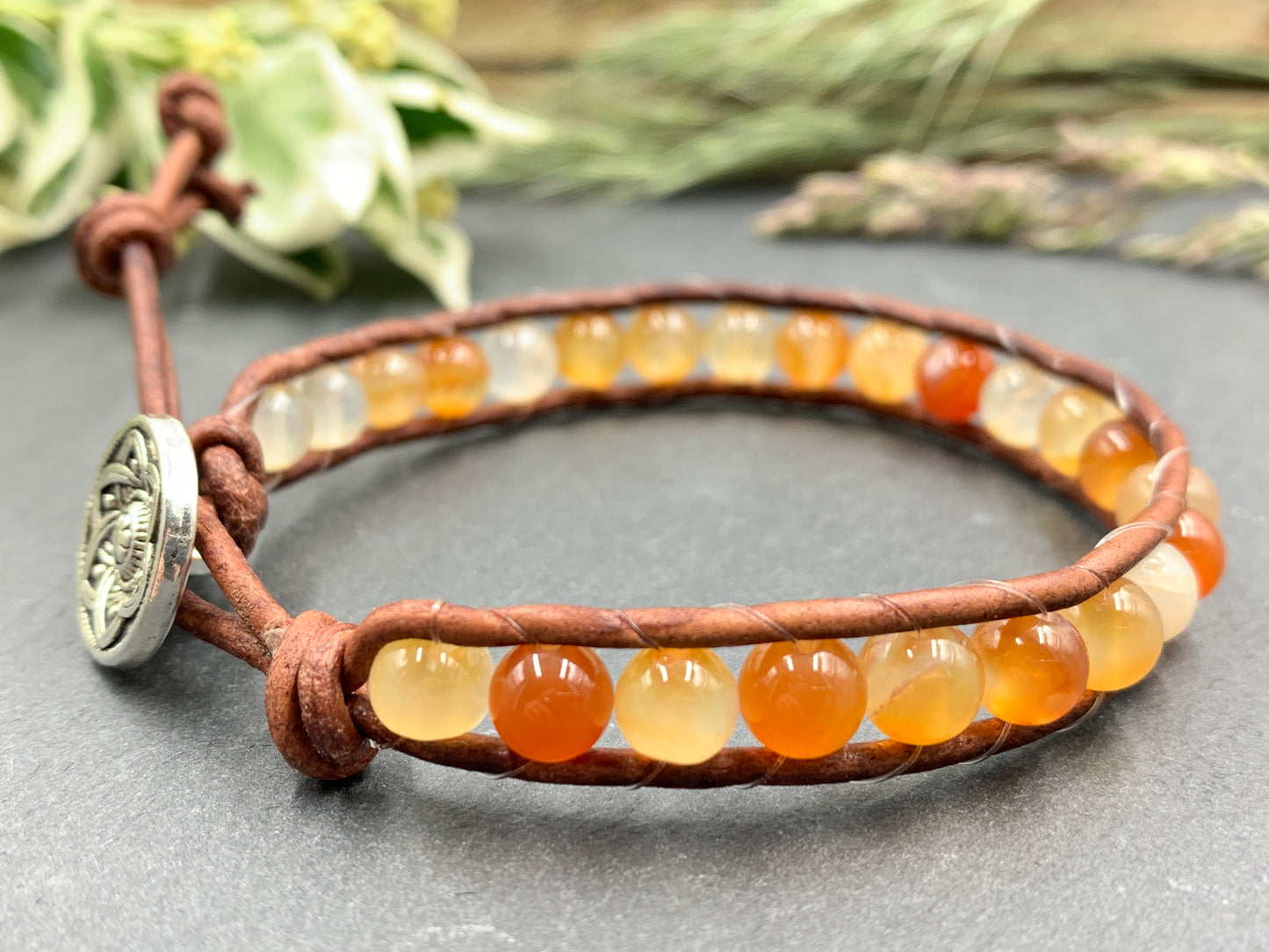 Wickelarmband Karneol - Bohoarmband gewickelt - lässiges Perlenarmband Vintage Style - Handmade personalisierbar