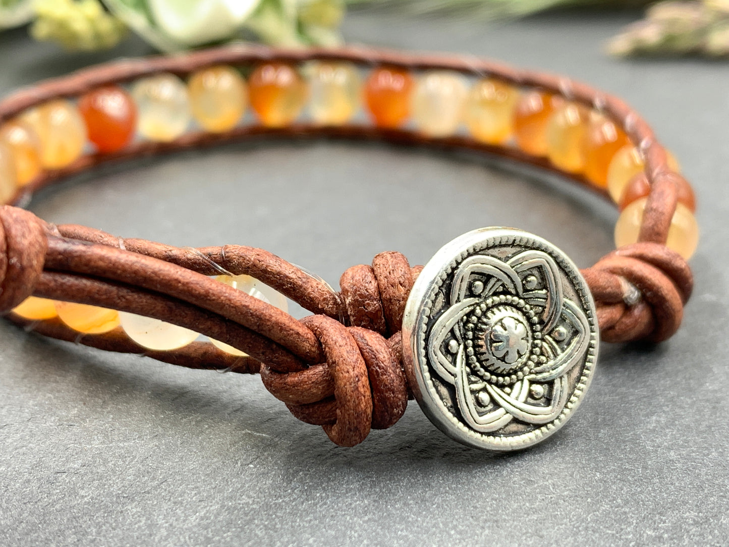 Wickelarmband Karneol - Bohoarmband gewickelt - lässiges Perlenarmband Vintage Style - Handmade personalisierbar