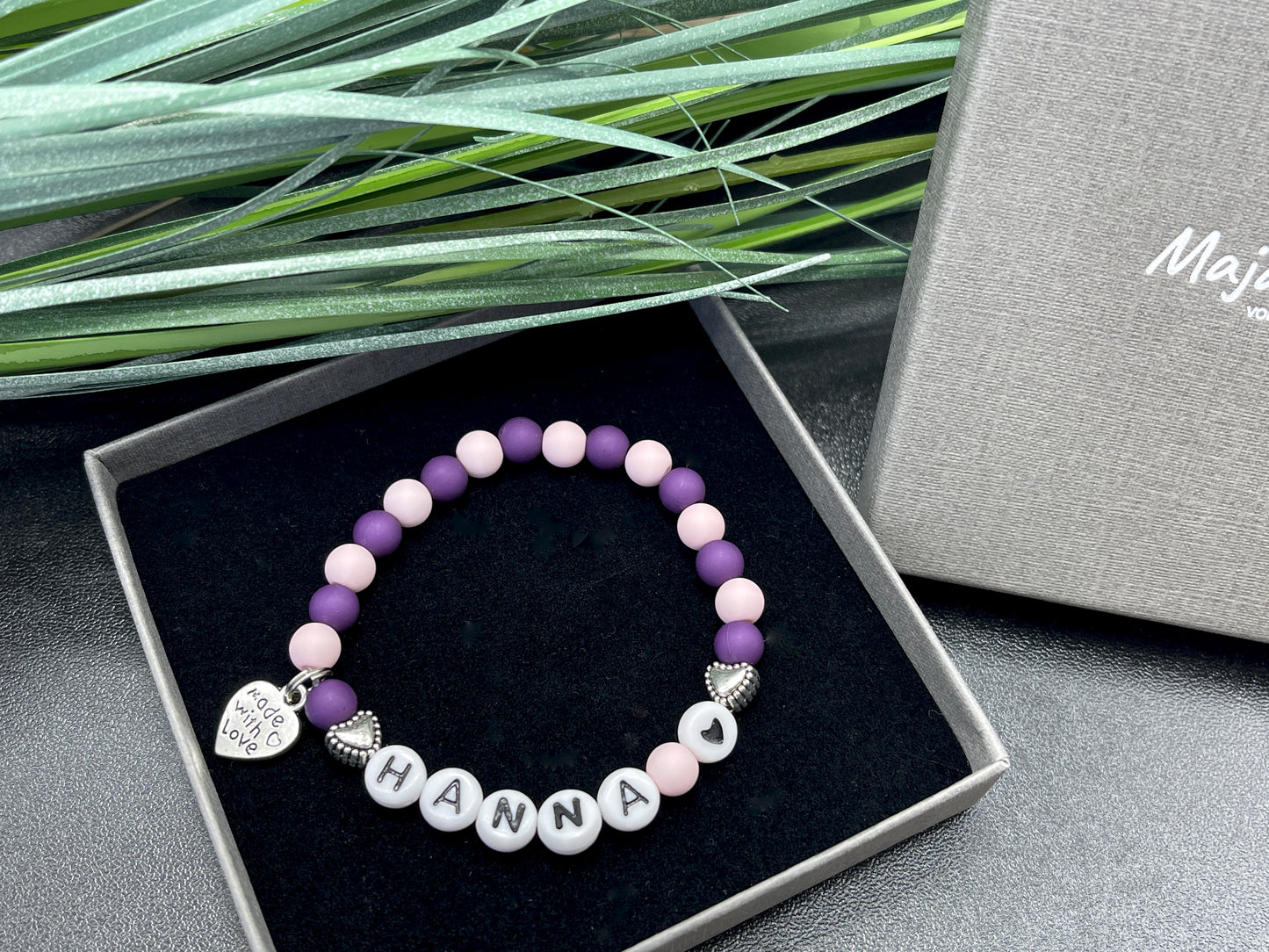 Armband Name Hanna - zartrosa lila - Acryl Perlen 6 mm - Namensarmband Perlen - Geschenk Mädchen - Armband mit Name - Geburtstagsgeschenk - Größe 13 cm Kinder bis 22 cm - anpassbar