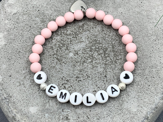 Armband Name Emilia rosa, Geschenk Liebe, Acrylarmband, Geschenk für Mama