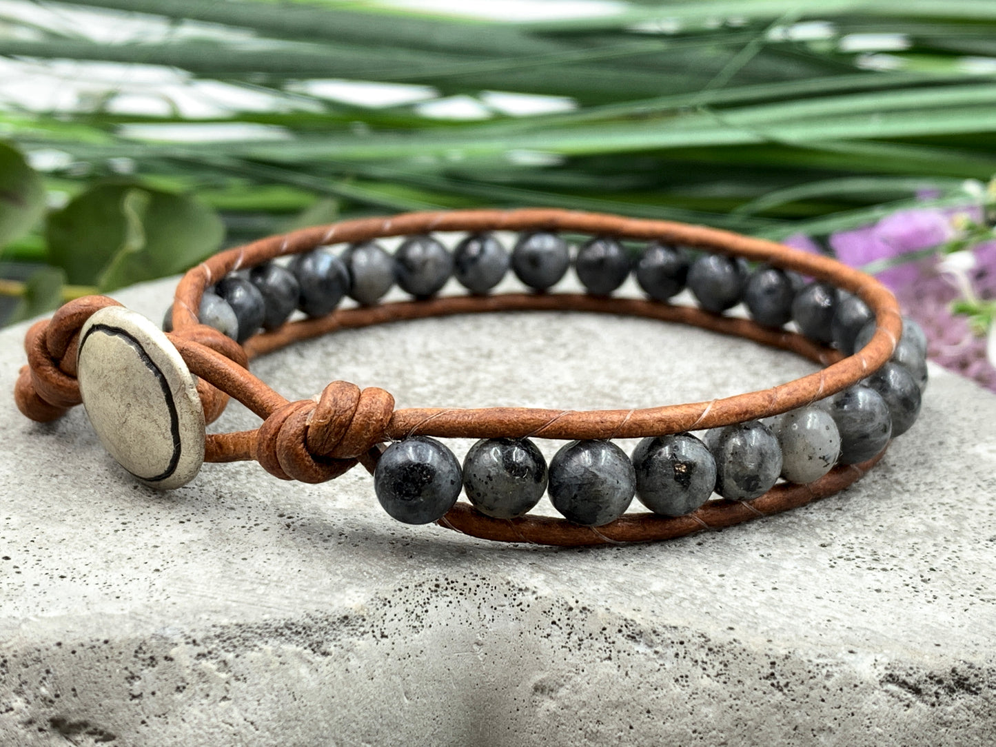 Bohoarmband Labradorit, Perlenarmband anthrazit, Bohoarmband grau, Lieblingsarmband