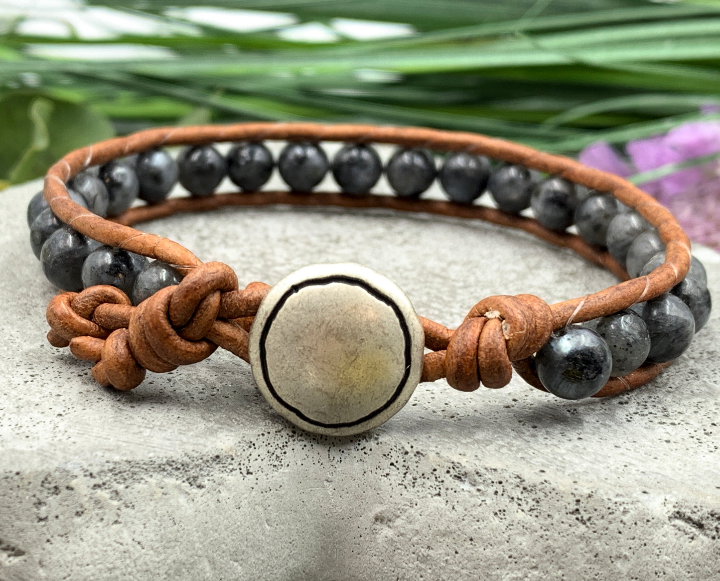 Bohoarmband Labradorit, Perlenarmband anthrazit, Bohoarmband grau, Lieblingsarmband