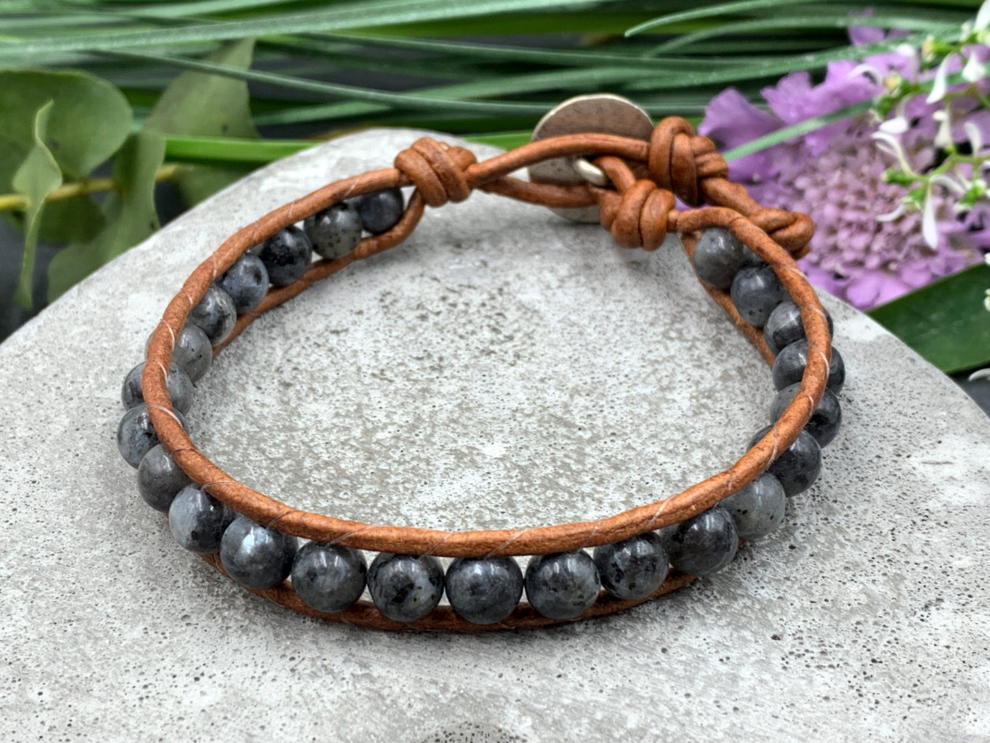 Bohoarmband Labradorit, Perlenarmband anthrazit, Bohoarmband grau, Lieblingsarmband
