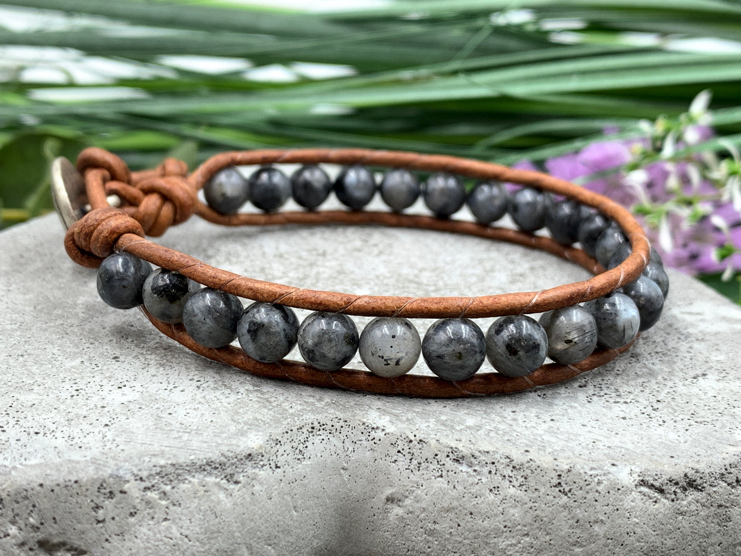 Bohoarmband Labradorit, Perlenarmband anthrazit, Bohoarmband grau, Lieblingsarmband
