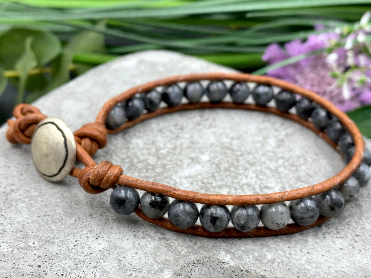 Bohoarmband Labradorit, Perlenarmband anthrazit, Bohoarmband grau, Lieblingsarmband