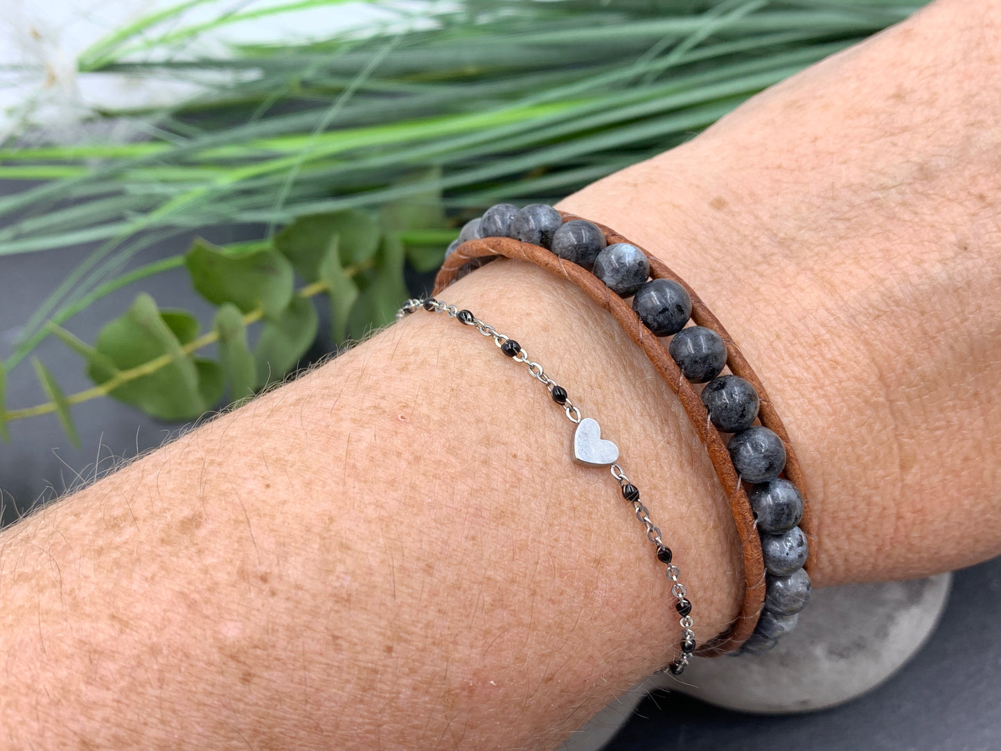 Bohoarmband Labradorit, Perlenarmband anthrazit, Bohoarmband grau, Lieblingsarmband