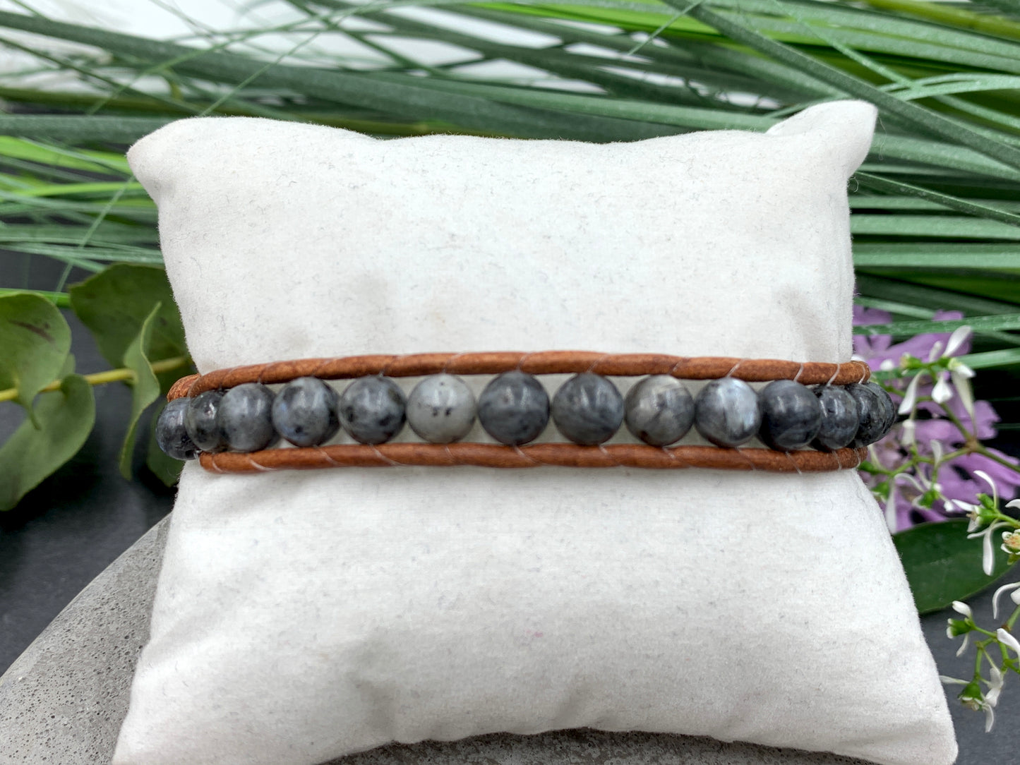 Bohoarmband Labradorit, Perlenarmband anthrazit, Bohoarmband grau, Lieblingsarmband