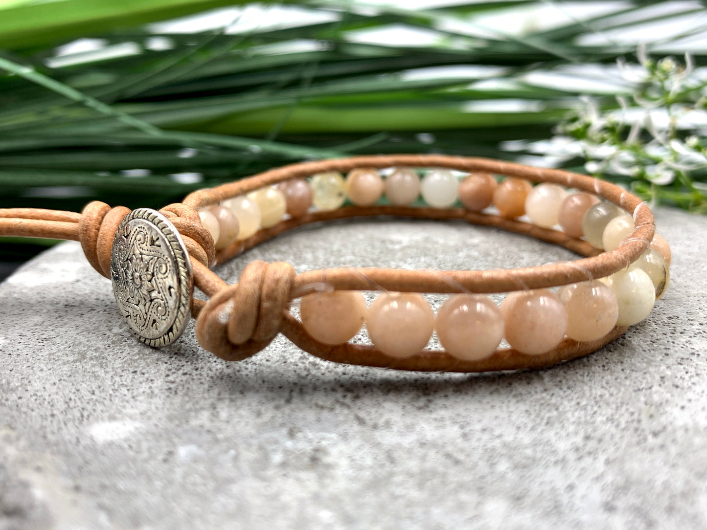 Wickelarmband Sonnenstein echt - Bohoarmband Vintage Style - Handmade personalisierbar