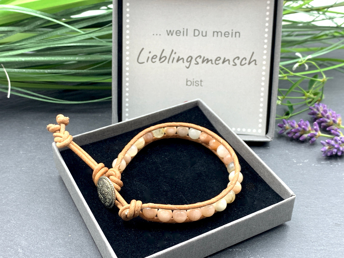Wickelarmband Sonnenstein echt - Bohoarmband Vintage Style - Handmade personalisierbar