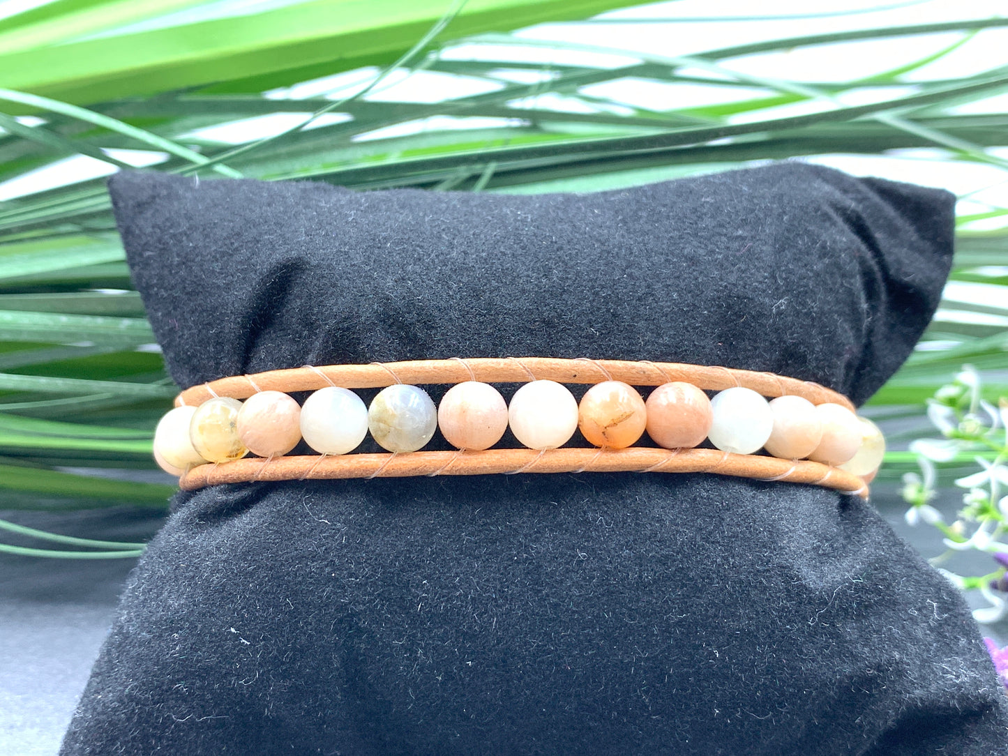 Wickelarmband Sonnenstein echt - Bohoarmband Vintage Style - Handmade personalisierbar