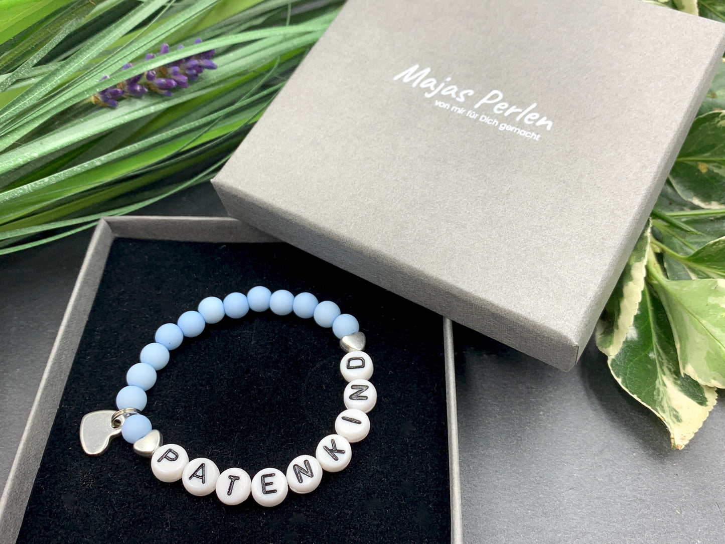 Armband Patenkind hellblau - Geschenk zur Taufe Taufgeschenk Patenschaft Erinnerungsarmband - Wunschfarbe personalisierbar