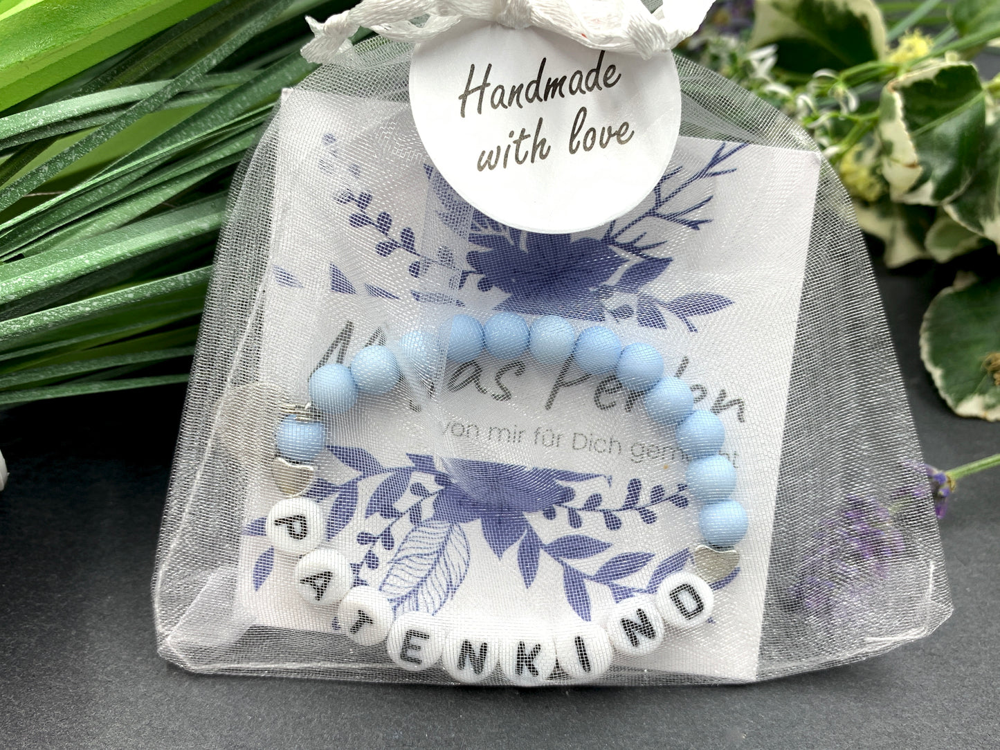Armband Patenkind hellblau - Geschenk zur Taufe Taufgeschenk Patenschaft Erinnerungsarmband - Wunschfarbe personalisierbar