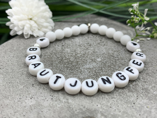 Armband Brautjungfer weiß Acryl - Geschenk JGA - Frage Willst Du meine Trauzeugin sein - Erinnerungsschmuck Hochzeit - Handmade personalisierbar