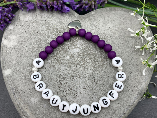 Armband Brautjungfer purple Acryl - Geschenk JGA Trauzeugin Brautmama - Willst Du meine Brautjungfer sein - Handmade personalisierbar