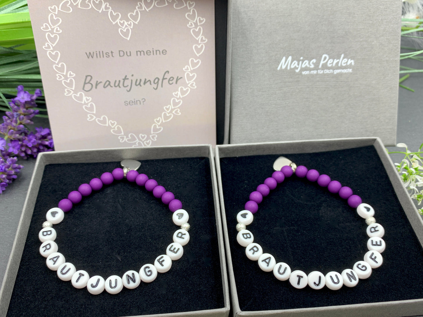 Armband Brautjungfer purple Acryl - Geschenk JGA Trauzeugin Brautmama - Willst Du meine Brautjungfer sein - Handmade personalisierbar