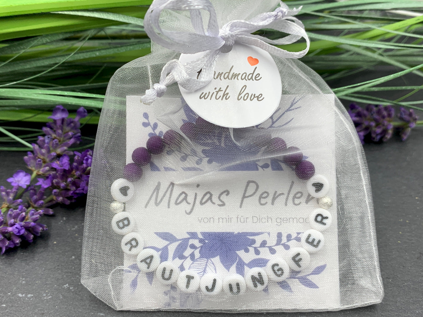 Armband Brautjungfer purple Acryl - Geschenk JGA Trauzeugin Brautmama - Willst Du meine Brautjungfer sein - Handmade personalisierbar