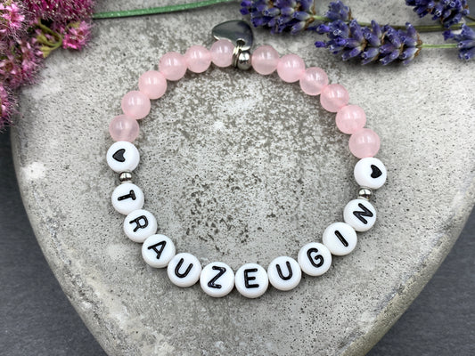 Armband Trauzeugin Rosenquarz - Geschenk JGA Andenkenschmuck Brautjungfer heiraten - Willst du meine Trauzeugin sein? - Handmade personalisierbar
