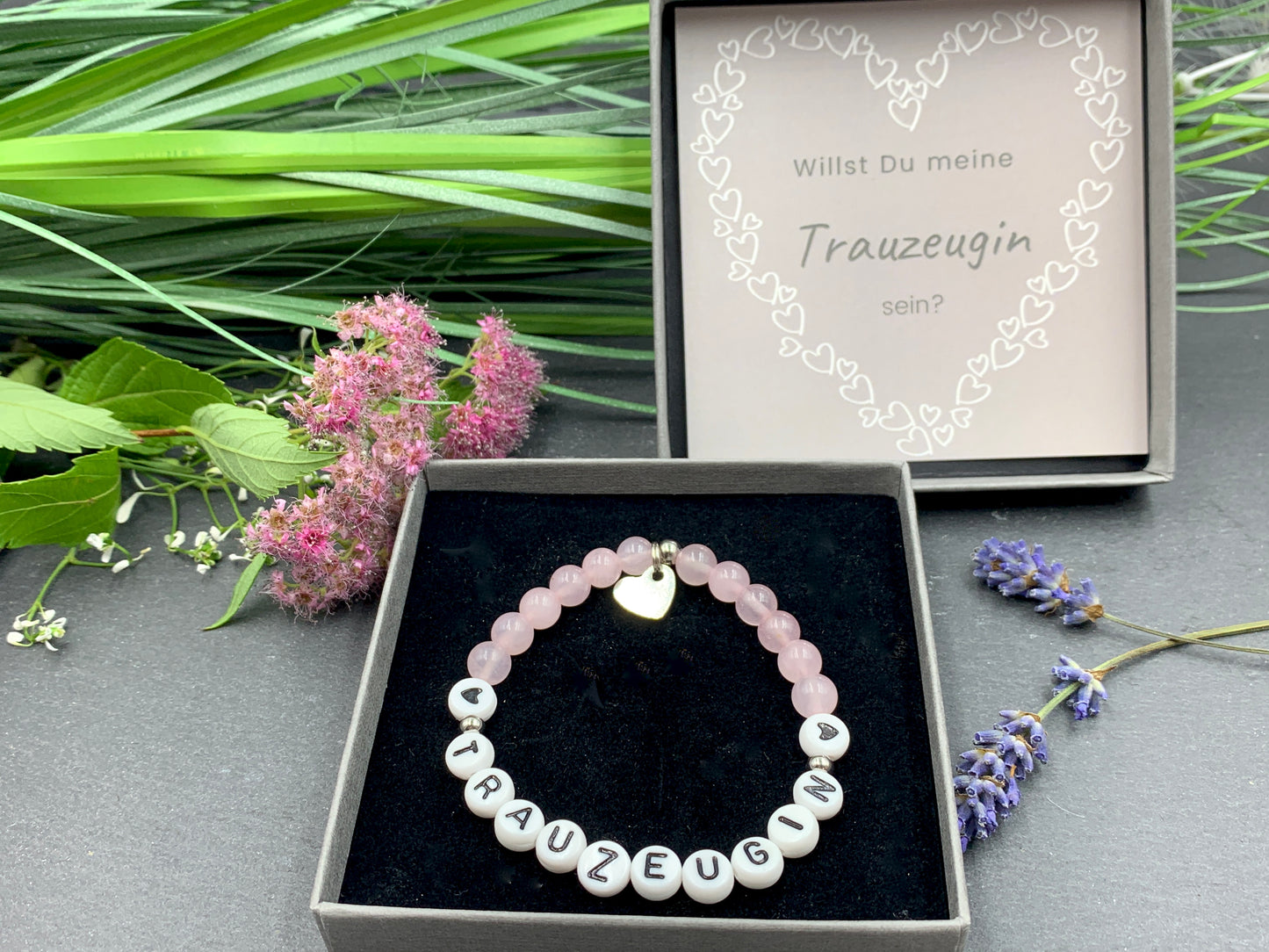 Armband Trauzeugin Rosenquarz - Geschenk JGA Andenkenschmuck Brautjungfer heiraten - Willst du meine Trauzeugin sein? - Handmade personalisierbar