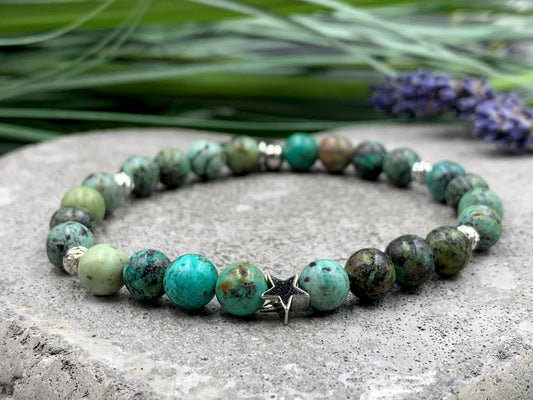 Armband Afrikanischer Türkis - Stern echt platiniert - Edelstein wählbar - Handmade personalisierbar