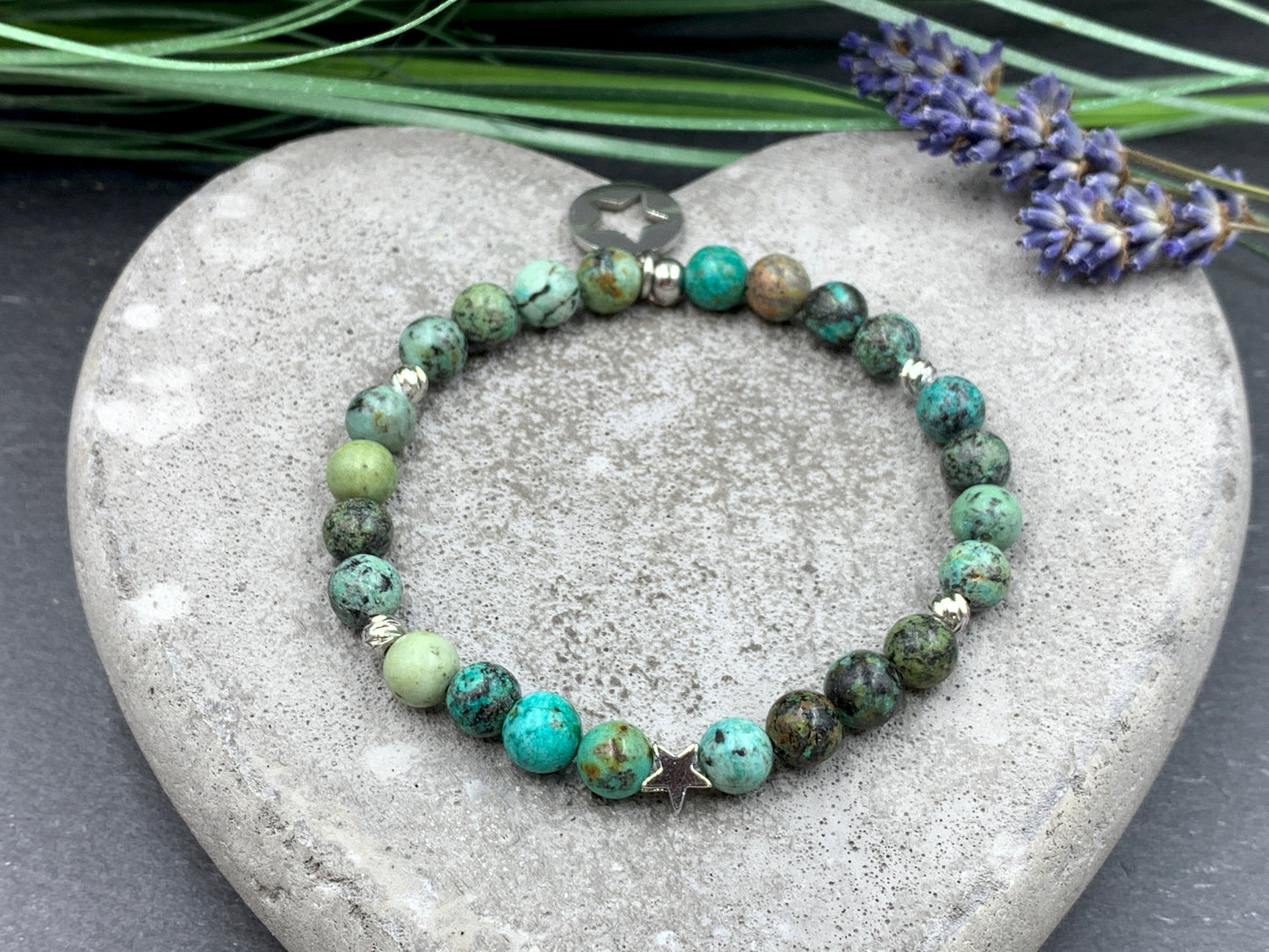 Armband Afrikanischer Türkis - Stern echt platiniert - Edelstein wählbar - Handmade personalisierbar