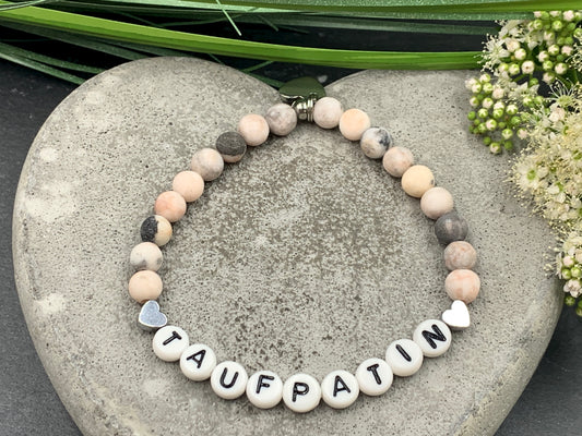 Armband Taufpatin Zebra Jaspis - Andenken Taufe Taufgeschenk - Frage Patenschaft - Willst Du meine Patentante sein? - Handmade personalisierbar