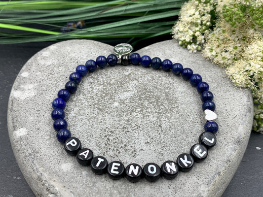 Armband Lapislazuli Patenonkel Herz echt platiniert - Geschenk für Paten Patenschaft Taufe - Willst Du mein Patenonkel sein? - Handmade personalisierbar
