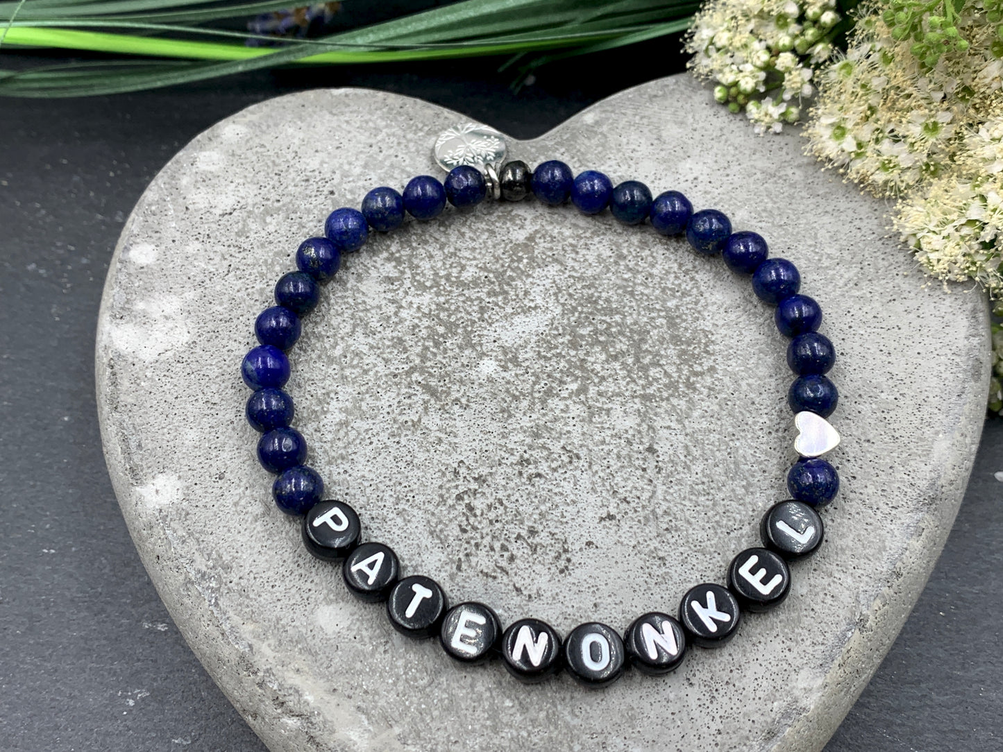 Armband Lapislazuli Patenonkel Herz echt platiniert - Geschenk für Paten Patenschaft Taufe - Willst Du mein Patenonkel sein? - Handmade personalisierbar