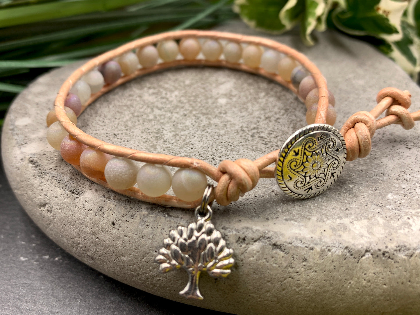 Bohoarmband Achat Vintage rose Lebensbaum, rosa Lieblingsarmband, Armband Lebensbaum