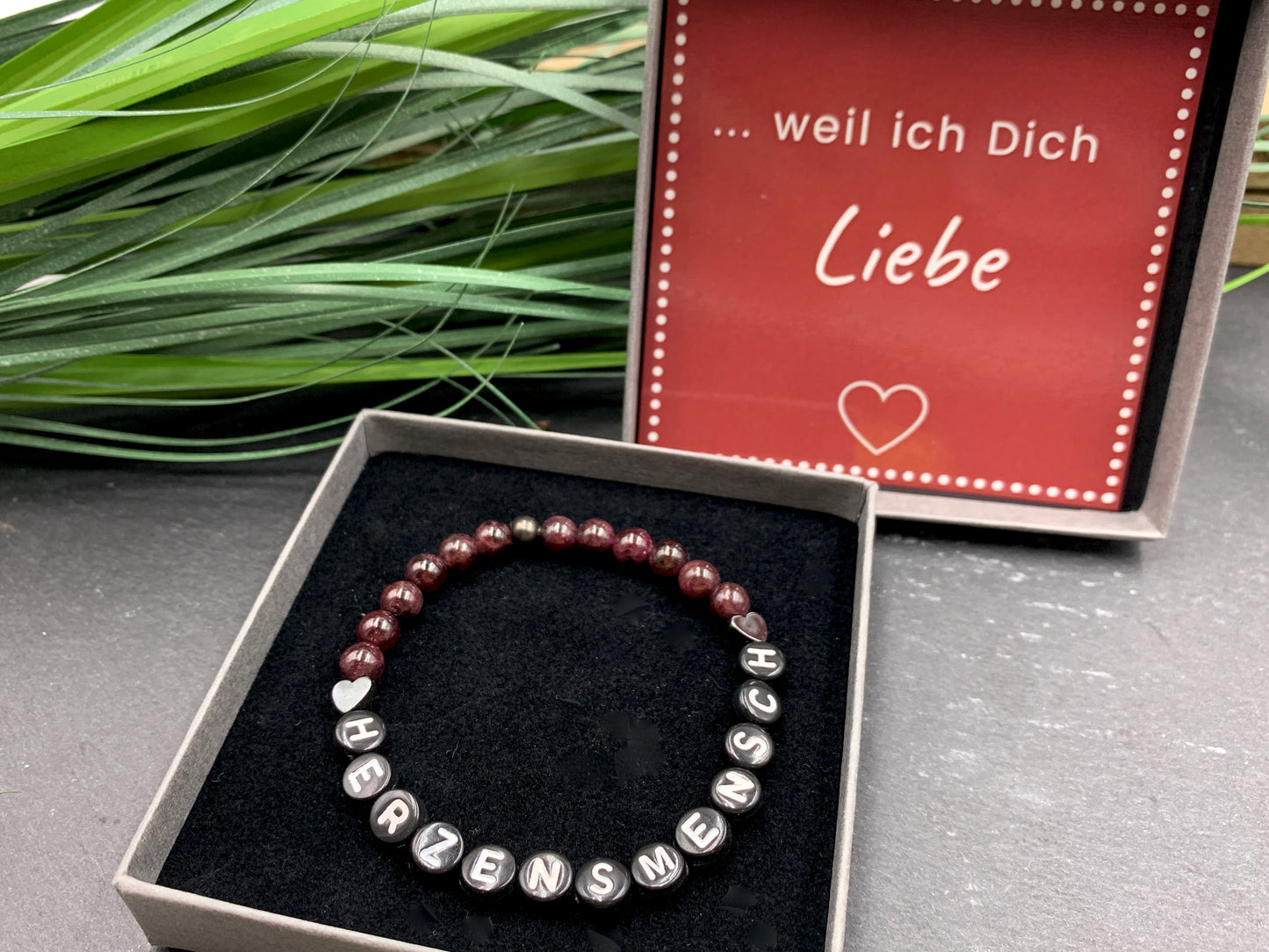 Armband Granat Herzensmensch, Freundschaftsarmband, Geburtsstein Januar