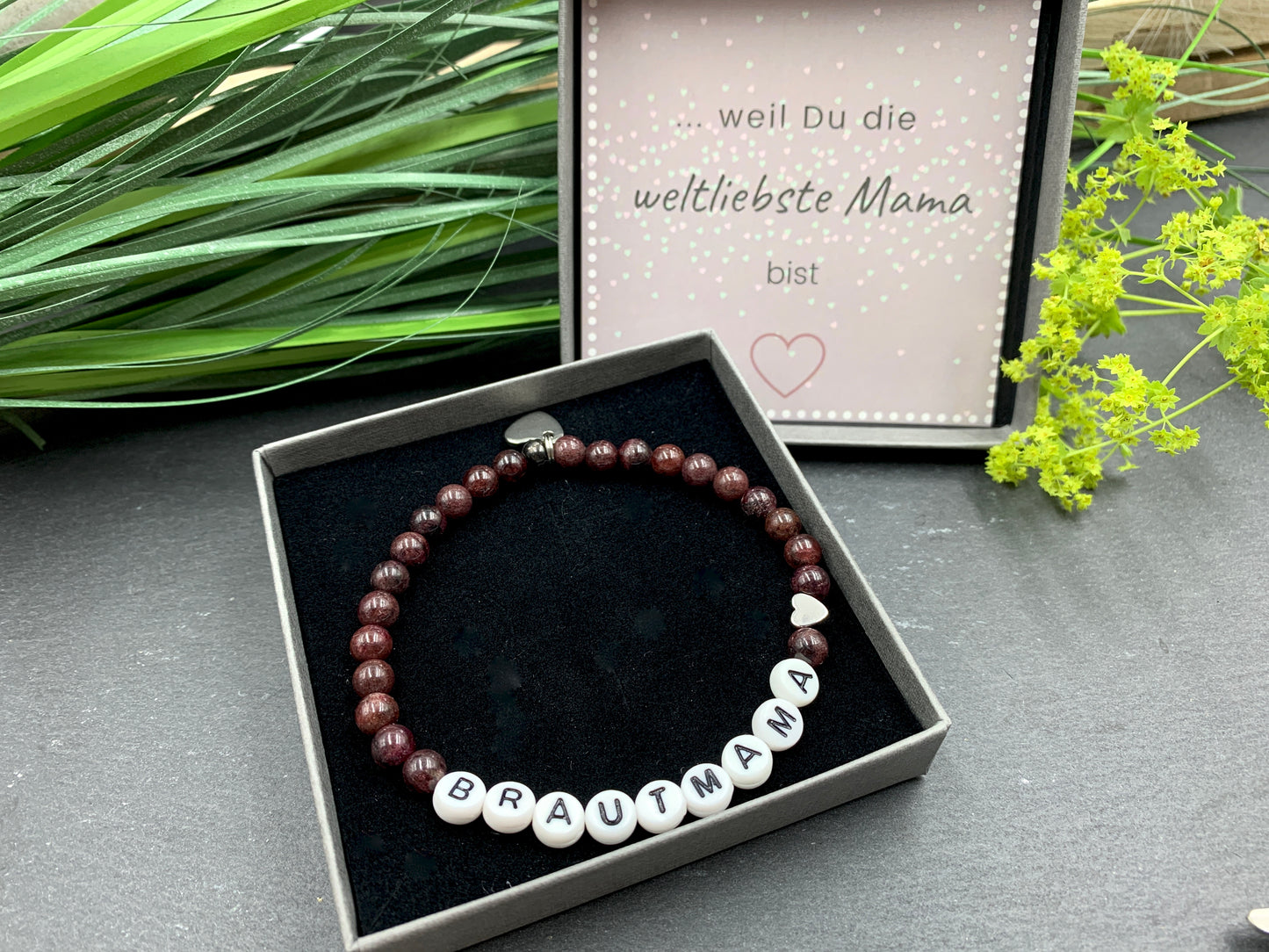 Armband Patentante Granat, Perlen 18k Weißgold plated, Geschenk Patenschaft, Willst Du meine Patentante sein?
