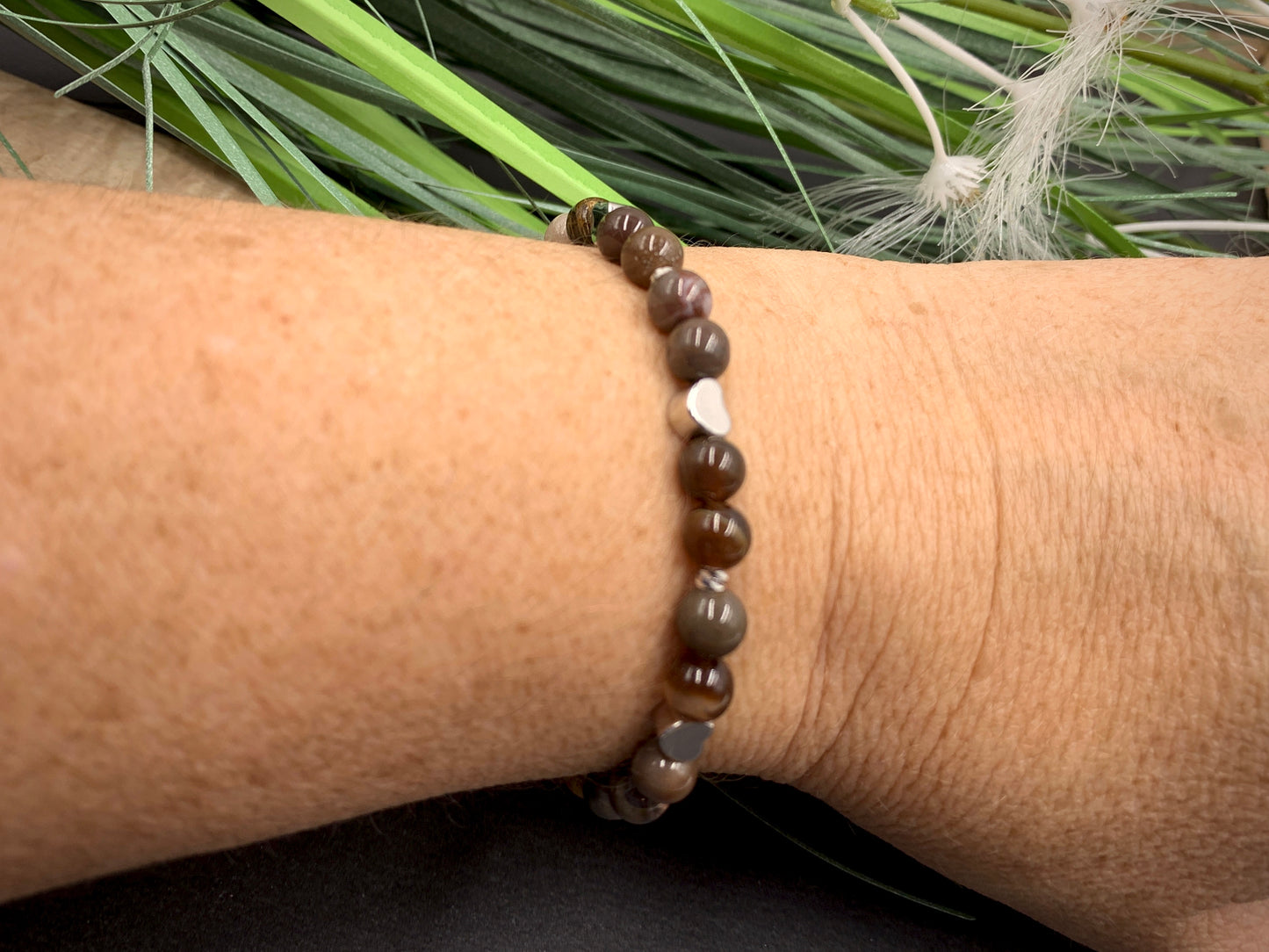 Armband Versteinertes Holz, Facettenperlen echt platiniert, Mix and Match, Wunschedelstein
